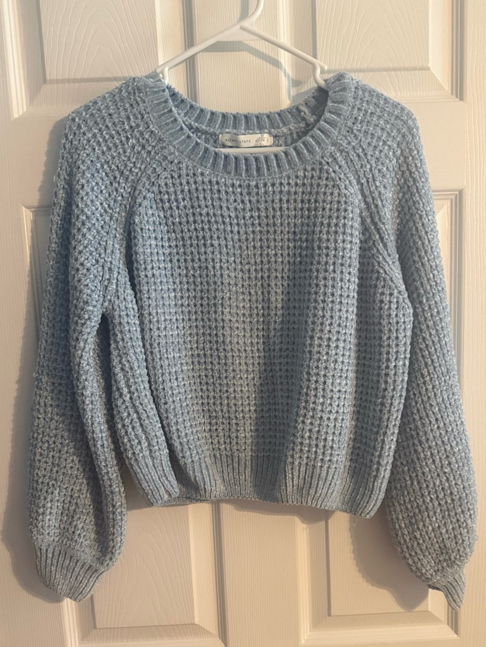 Altar'd State Sky Blue Waffle Knit Crewneck Sweater